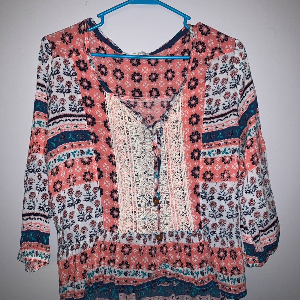 Floral Print Flounce Blouse